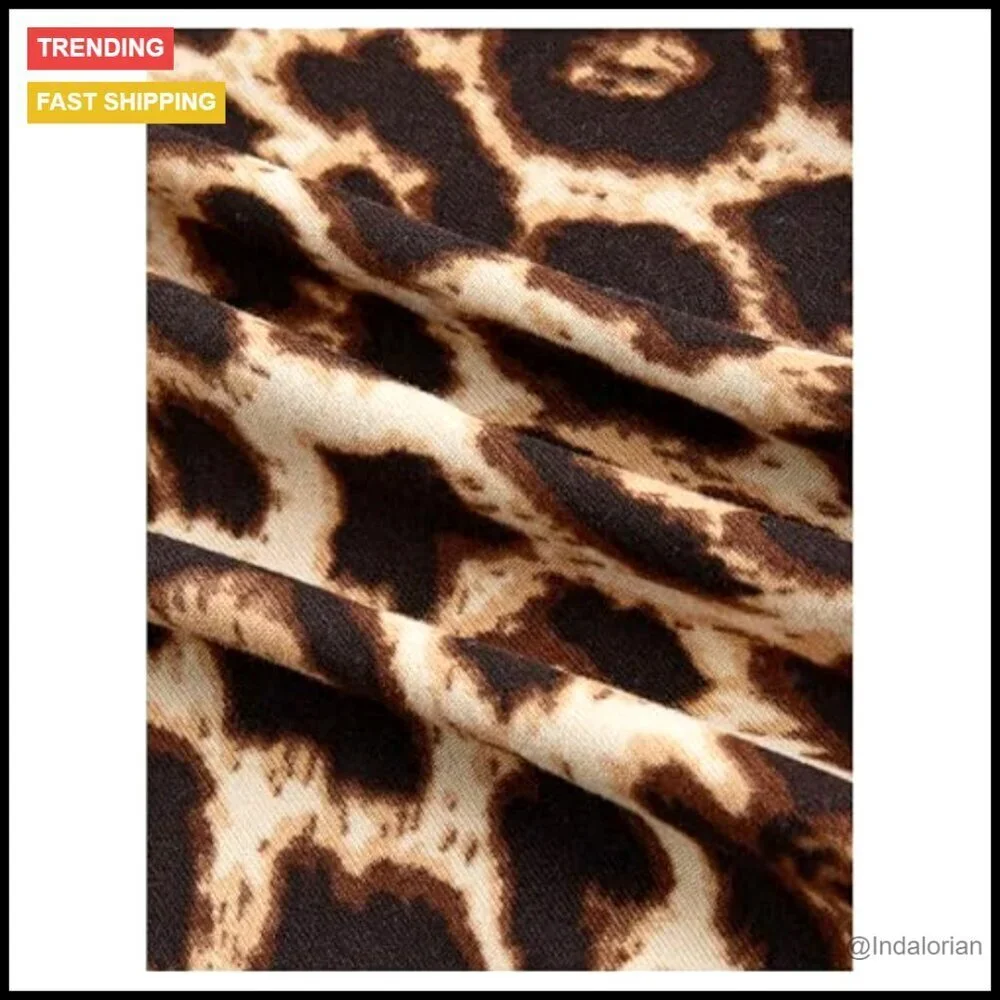 Leopard Print Halter Mini Dress Bodycon Ruched Party Club Night Out